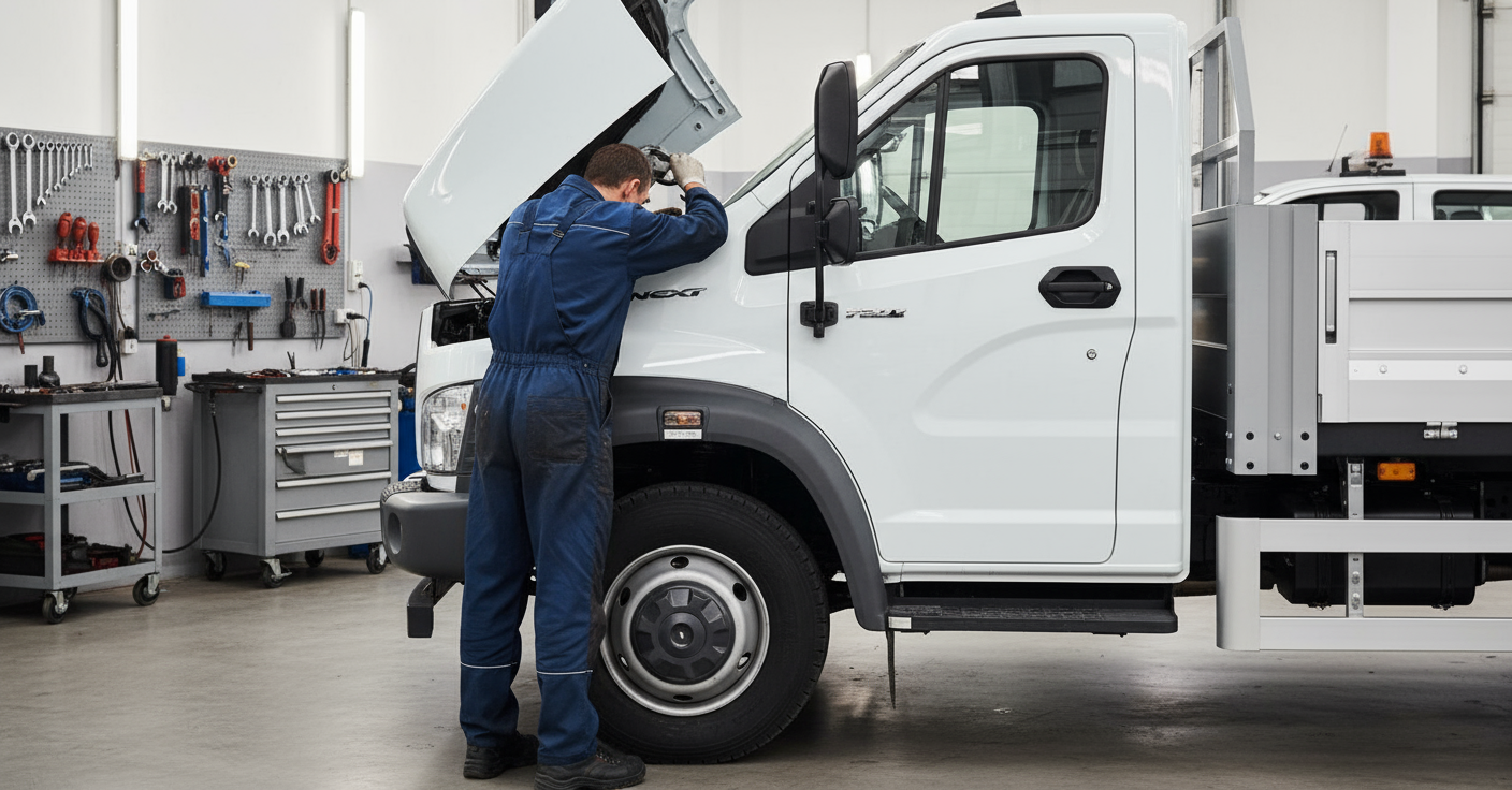 Фото мастера ремонтирующего ГАЗон NEXT в Сервисе